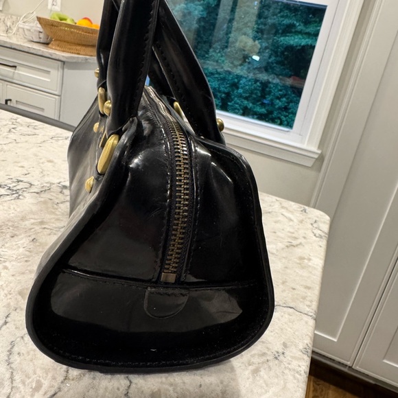 Tiffany & Fred Paris Patent Leather Top-Handle Tote Women's Black Handbag Scuffs - Picture 4 of 15